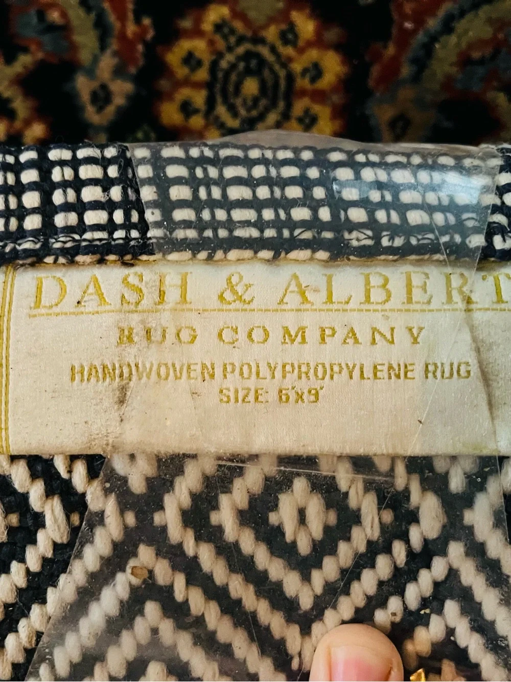 Annie Selke Dash and Albert Performance Rug, 6x9 ft, navy ivory diamond pattern